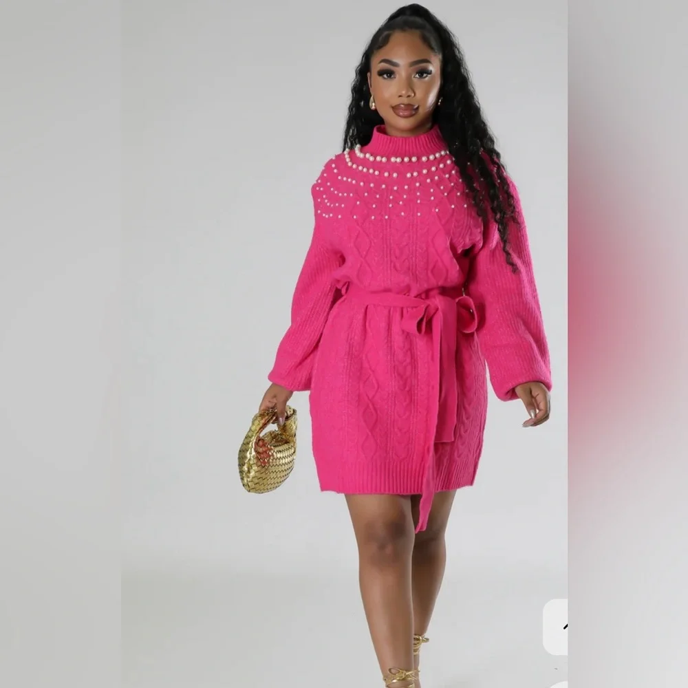NWOT #179 - FLYING TOMATO BRING THE VIBES SWEATER MINI FUCHSIA DRESS S-Small - Picture 10 of 10